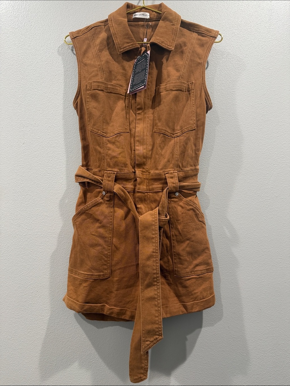 Avec Les Filles Rust Brown Denim Sleeveless Romper Size 26 BNWT